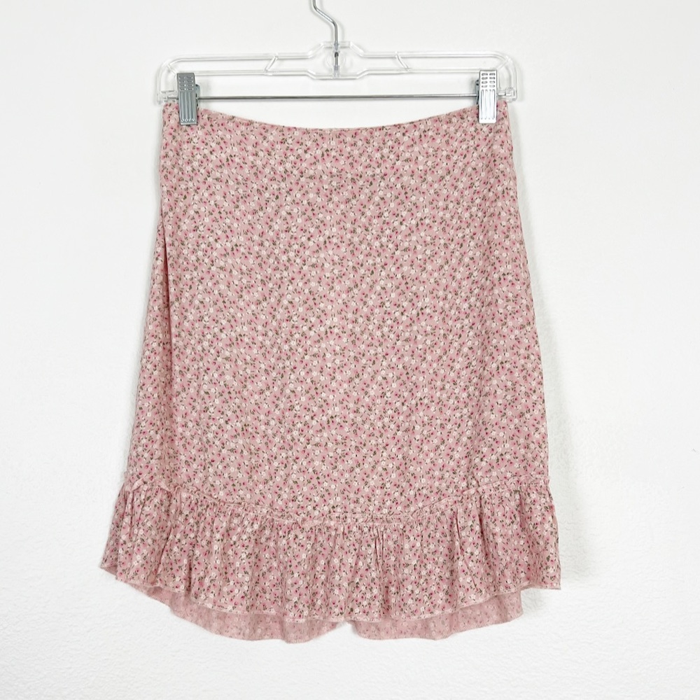 Brandy Melville Blush Floral Ruffle Mini Skirt